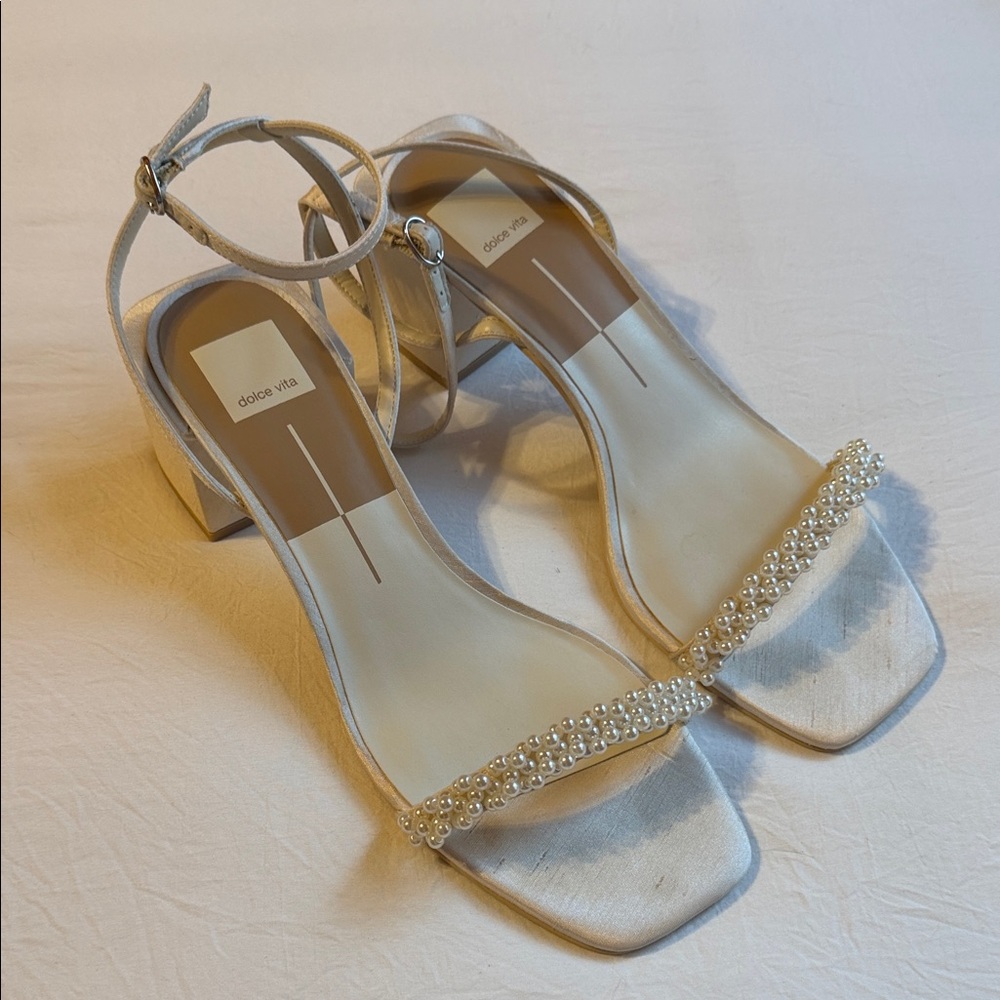 Dolce Vita Tan Pearl-Adorned Heels